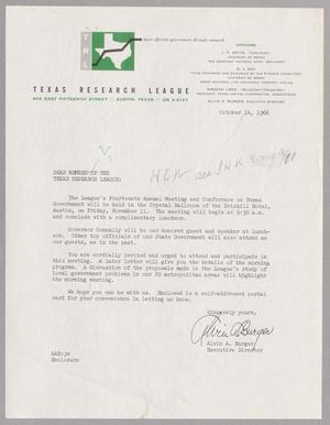 [Letter from Texas Research League, October 14, 1966]