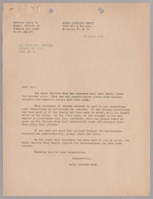 [Letter from the Naval Uniform Depot to Harris Leon Kempner, April 22, 1944]