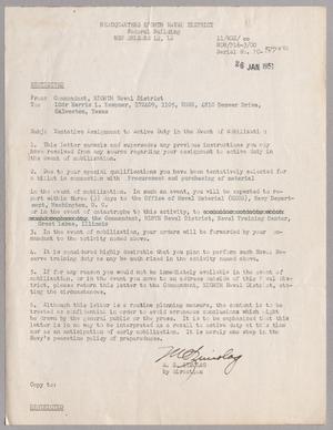 Primary view of object titled '[Letter from M. S. Zimolag to Harris L. Kempner, January 26, 1951]'.