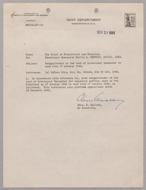 [Letter from K. Mallory to Harris L. Kempner, November 10, 1944]