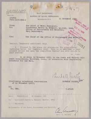 Primary view of object titled '[Letter from Randall Jacobs to Harris L. Kempner, November 19, 1943]'.
