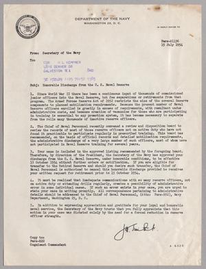 [Letter from the Secretary of the Navy to Harris L. Kempner, July 15, 1954]