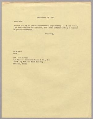 [Letter from Harris L. Kempner Jr. to Dick Rivers, September 12, 1964]