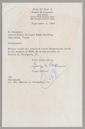 [Letter from George M. Atkinson to H. Kempner, September 3, 1964]