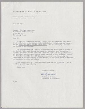 Primary view of object titled '[Letter from Mordechai Kreinin to H. Kempner Cotton Company, July 10, 1964]'.