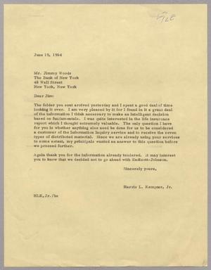 [Letter from Harris L. Kempner Jr. to Jimmy Woods, June 19, 1964]