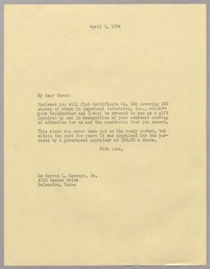 [Letter from Harris Leon Kempner to Harris Leon Kempner Jr., April 6, 1964]