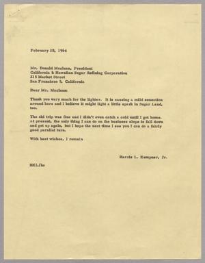[Letter from Harris L. Kempner Jr. to Donald Maclean, February 28, 1964]