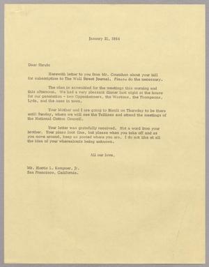 [Letter from Harris Leon Kempner to Harris Leon Kempner Jr., January 21, 1964]