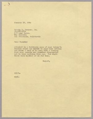 [Letter from Edward Randall Thompson to Harris Leon Kempner, Jr., January 18, 1964]
