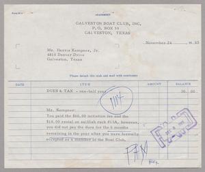 [Invoice for Galveston Boat Club, Inc., November 24, 1965]