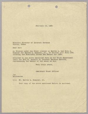 [Letter from the Assistant Trust Officer to the District Director of Internal Revenue, February 10, 1961]