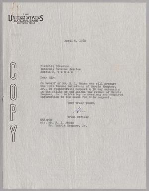 [Letter from George M. Atkinson to the International Revenue Service District Director, April 5, 1962]