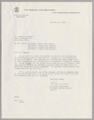 [Letter from R. Cannon to Harris Leon Kempner, December 11, 1961]
