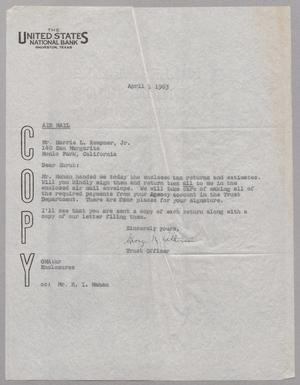 [Letter from George M. Atkinson to Harris Leon Kempner, Jr., April 5, 1963]