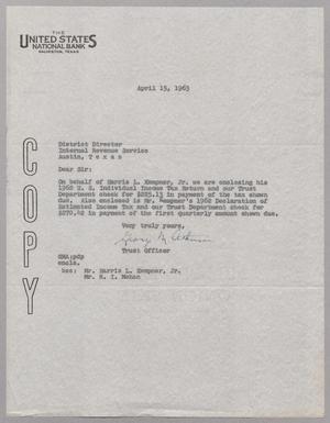 [Letter from George M. Atkinson to the International Revenue Service District Director, April 15, 1963]