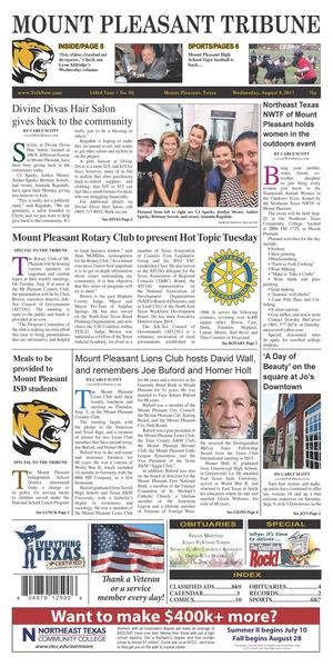 Mount Pleasant Tribune (Mount Pleasant, Tex.), Vol. 143, No. 93, Ed. 1 Wednesday, August 9, 2017