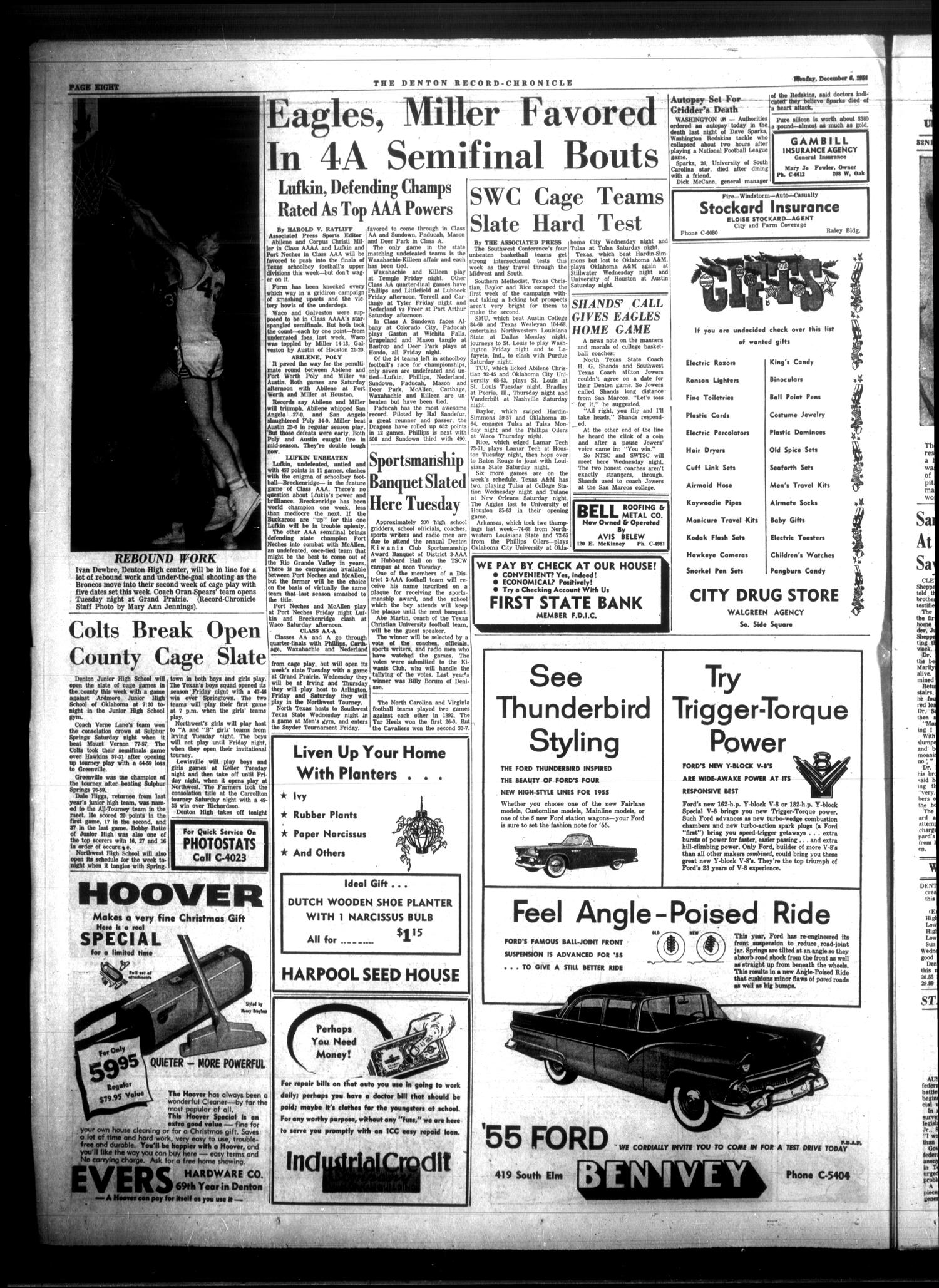 Denton Record-Chronicle (Denton, Tex.), Vol. 52, No. 108, Ed. 1 Monday, December 6, 1954
                                                
                                                    [Sequence #]: 8 of 8
                                                