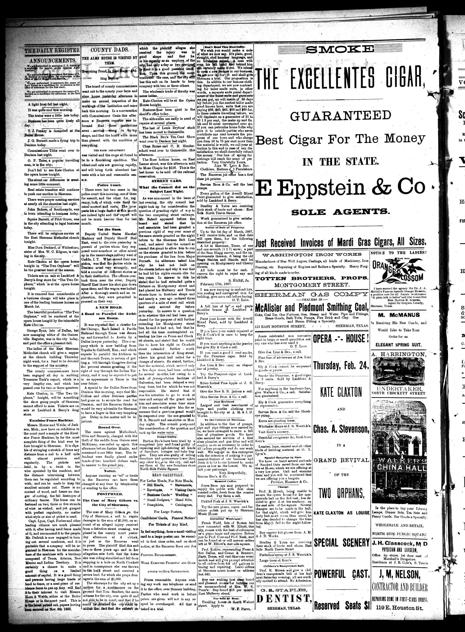 Sherman Daily Register (Sherman, Tex.), Vol. 2, No. 79, Ed. 1 Thursday, February 24, 1887
                                                
                                                    [Sequence #]: 4 of 4
                                                