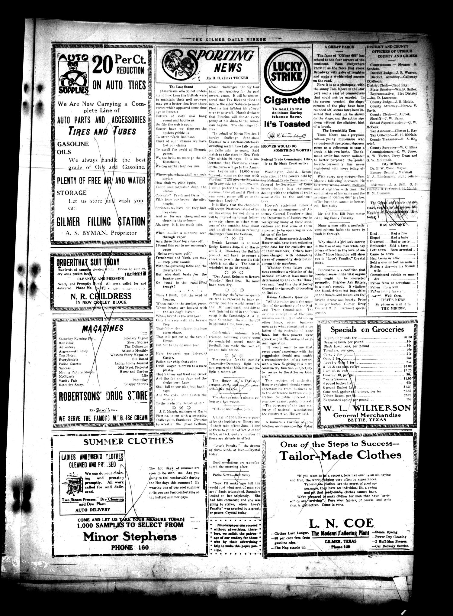 The Gilmer Mirror (Gilmer, Tex.), Vol. 6, No. 62, Ed. 1 Tuesday, June 7, 1921
                                                
                                                    [Sequence #]: 3 of 4
                                                
