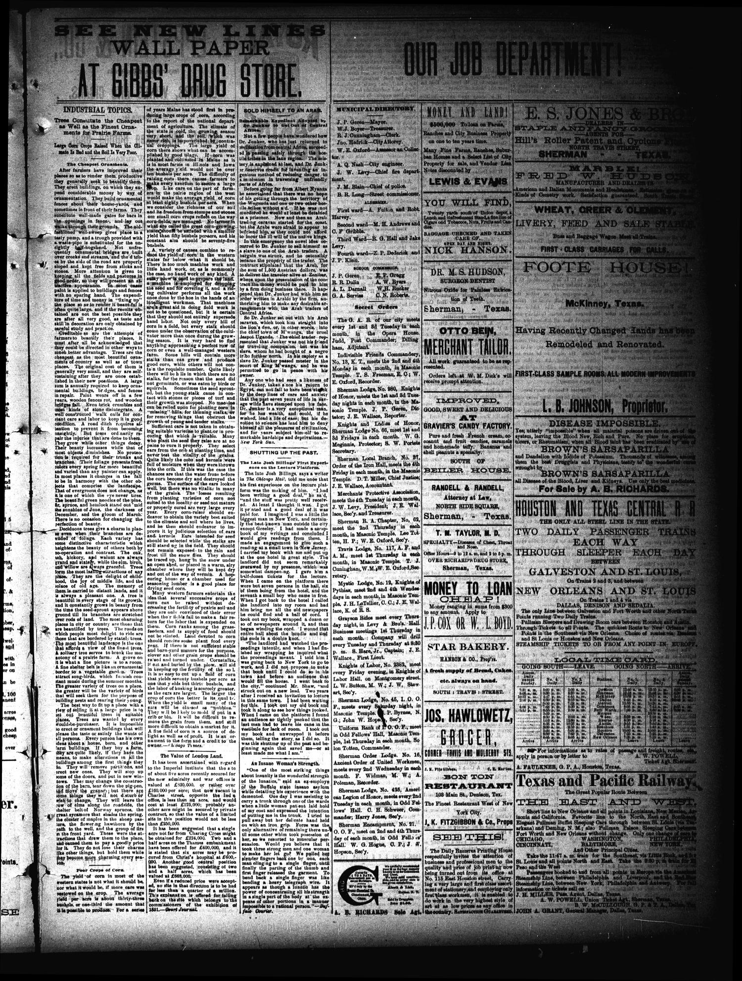 Sherman Daily Register (Sherman, Tex.), Vol. 2, No. 130, Ed. 1 Monday, April 25, 1887
                                                
                                                    [Sequence #]: 3 of 4
                                                