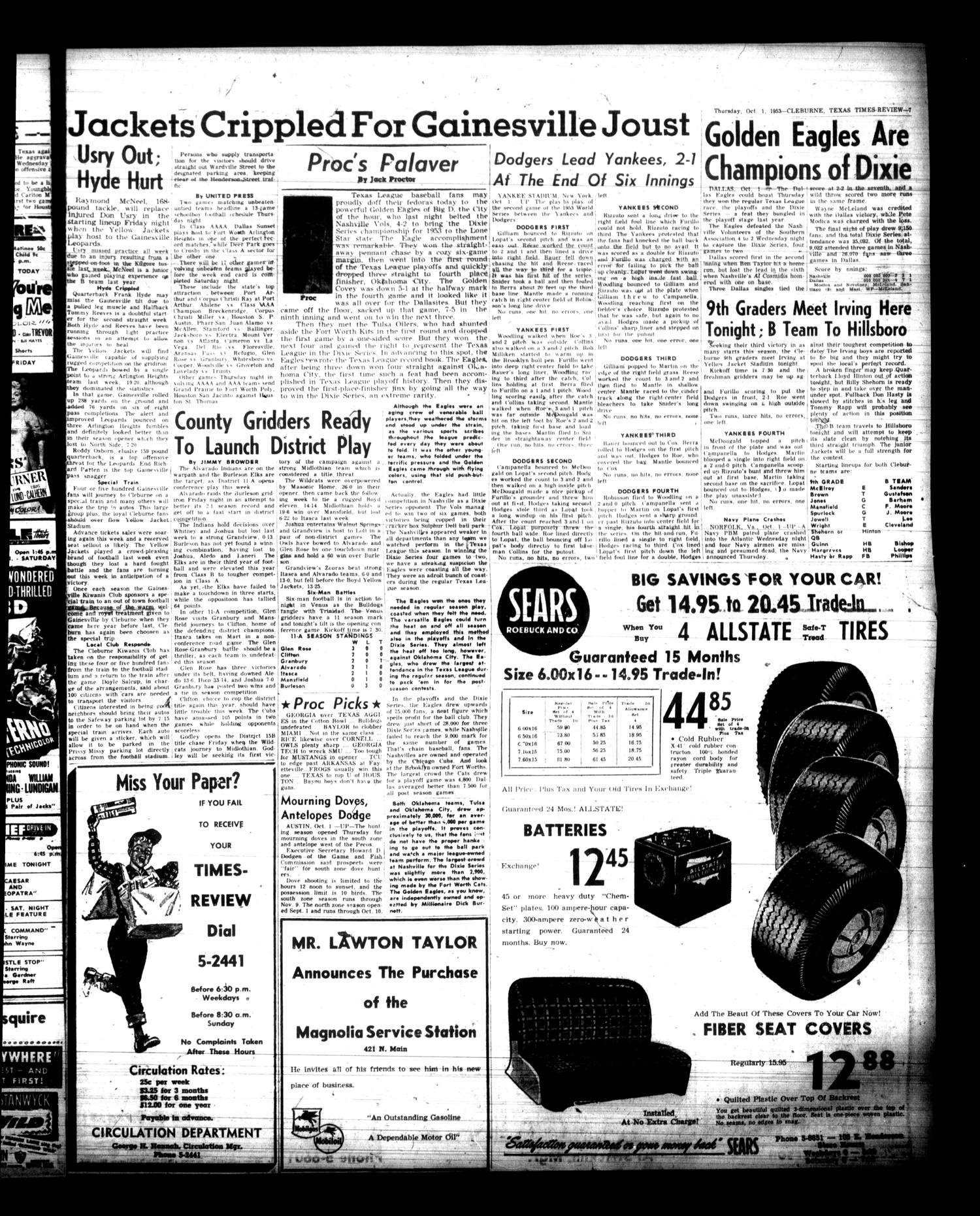 Cleburne Times-Review (Cleburne, Tex.), Vol. 48, No. 276, Ed. 1 Thursday, October 1, 1953
                                                
                                                    [Sequence #]: 7 of 16
                                                