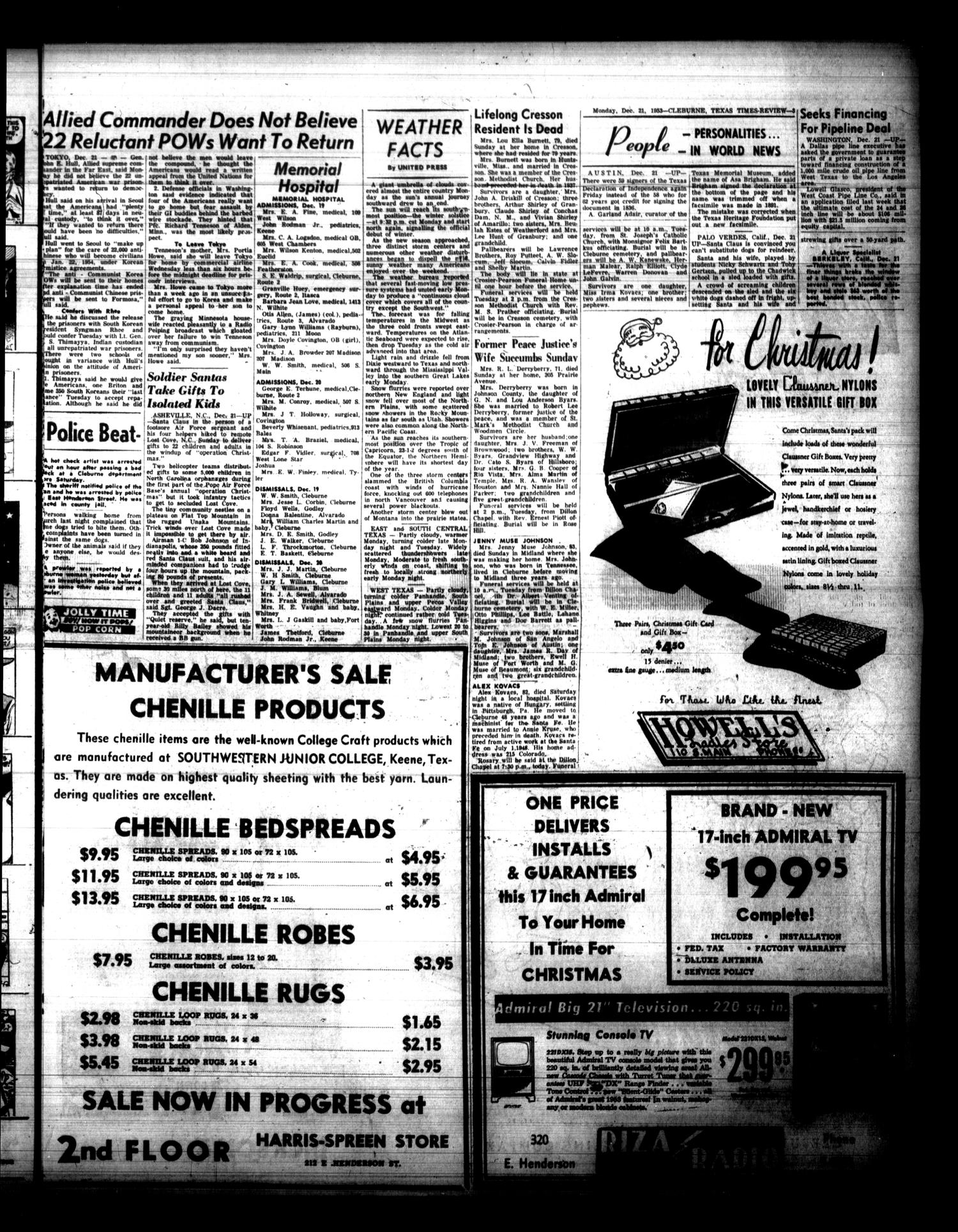 Cleburne Times-Review (Cleburne, Tex.), Vol. 49, No. 38, Ed. 1 Monday, December 21, 1953
                                                
                                                    [Sequence #]: 3 of 8
                                                