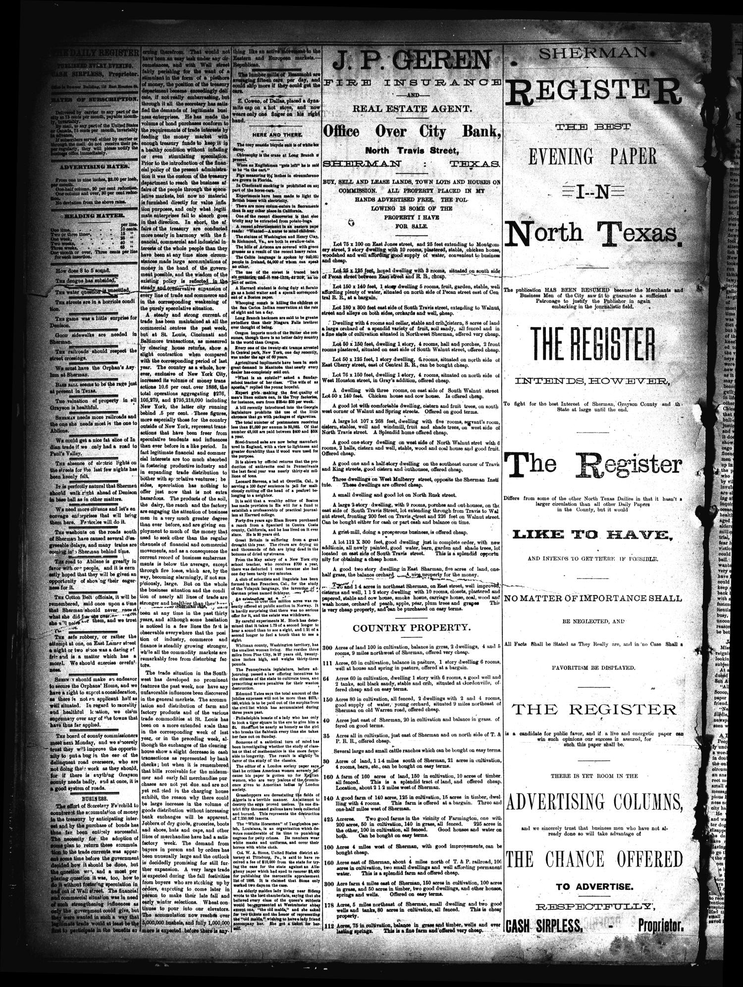 Sherman Daily Register (Sherman, Tex.), Vol. 2, No. 241, Ed. 1 Thursday, September 1, 1887
                                                
                                                    [Sequence #]: 2 of 4
                                                