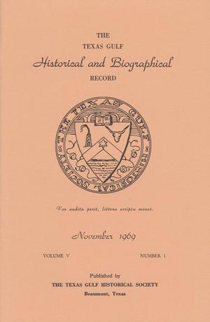 Primary view of object titled 'The Texas Gulf Historical and Biographical Record, Volume 5, Number 1, November 1969'.