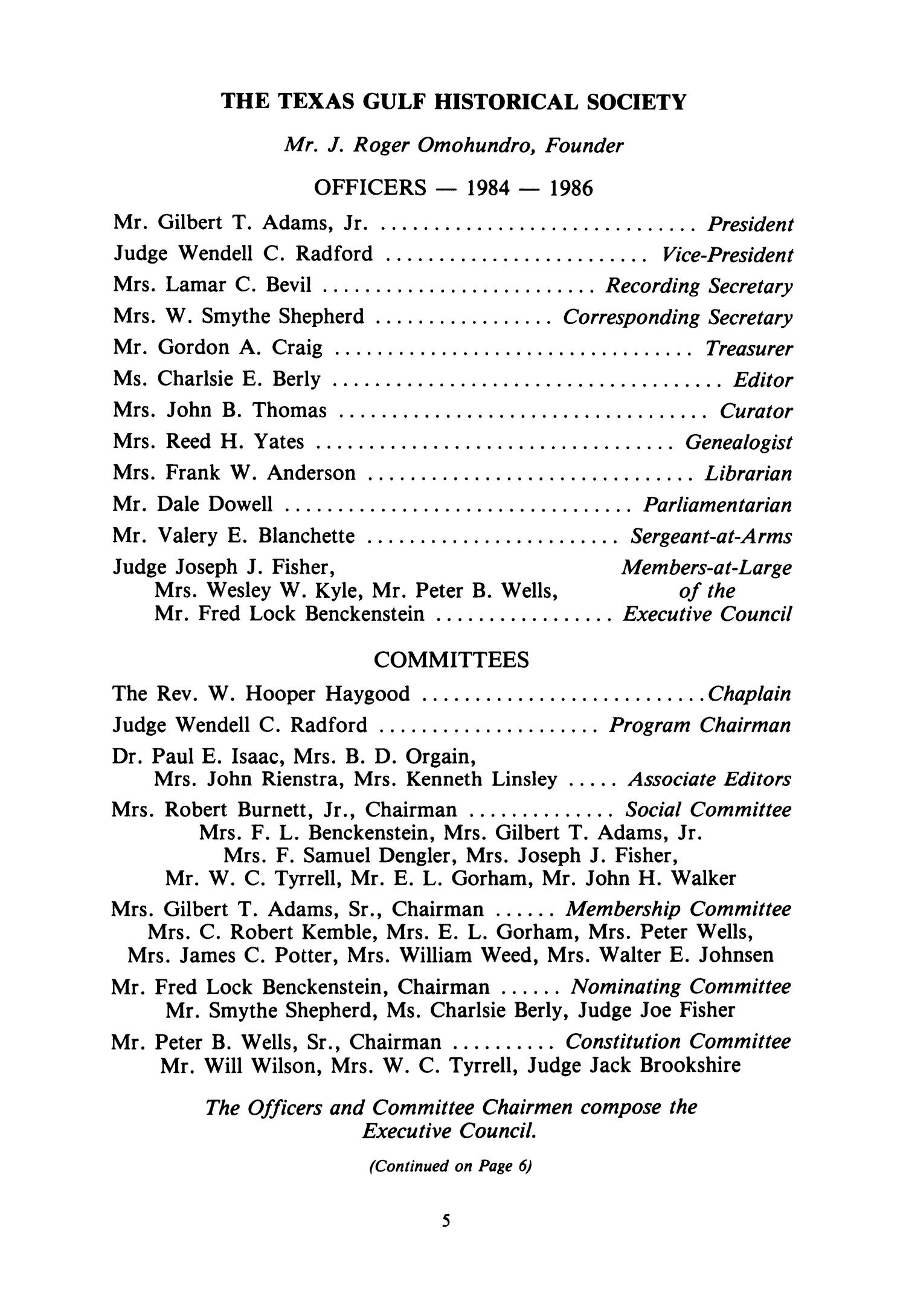The Texas Gulf Historical and Biographical Record, Volume 21, Number 1, November 1985
                                                
                                                    5
                                                