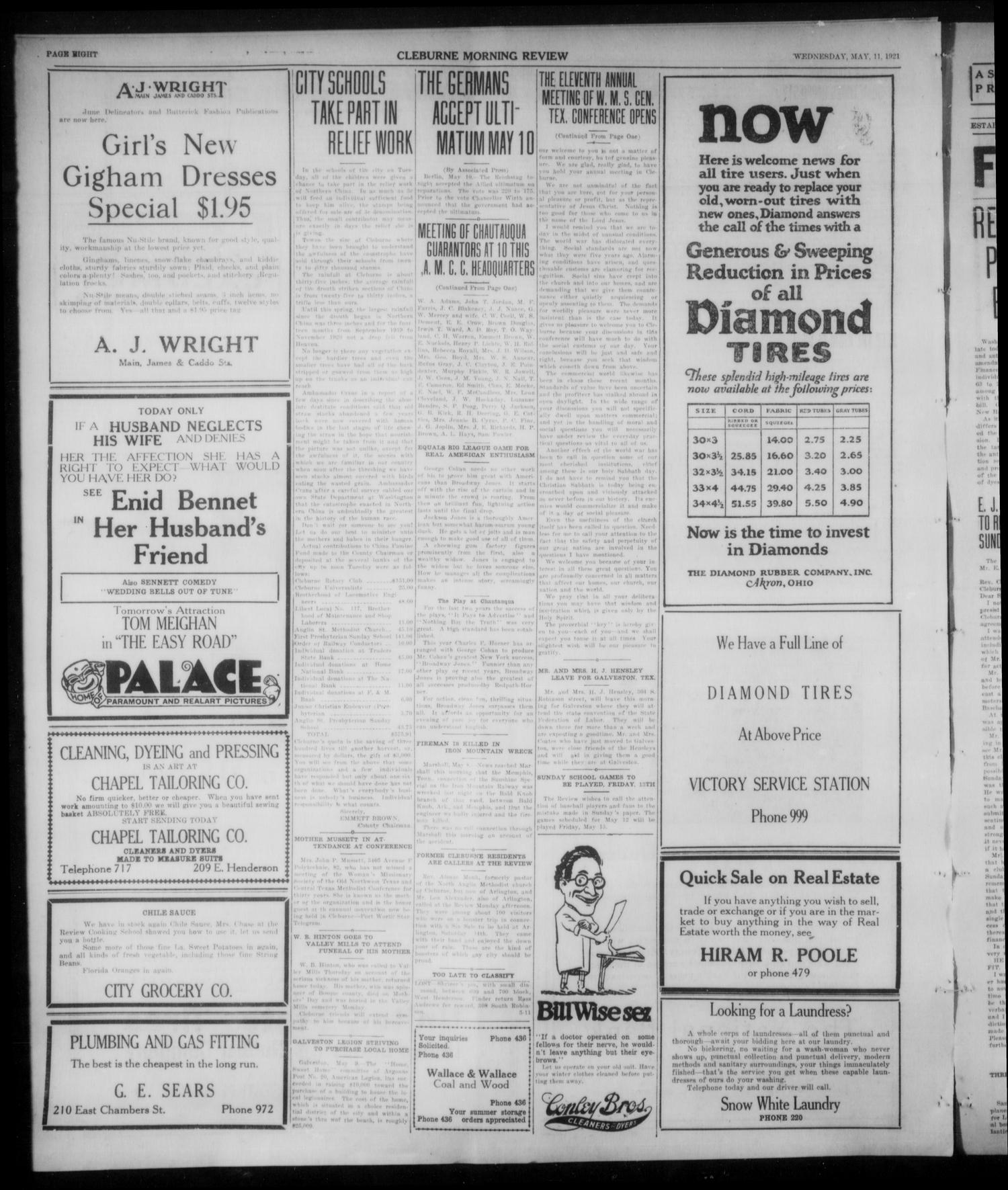 Cleburne Morning Review (Cleburne, Tex.), Ed. 1 Wednesday, May 11, 1921
                                                
                                                    [Sequence #]: 8 of 8
                                                