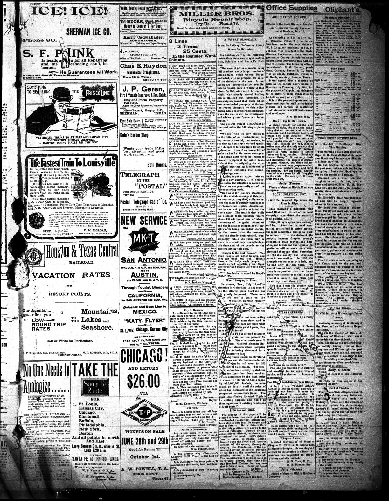 Sherman Daily Register (Sherman, Tex.), Vol. 15, No. 127, Ed. 1 Thursday, July 12, 1900
                                                
                                                    [Sequence #]: 3 of 4
                                                