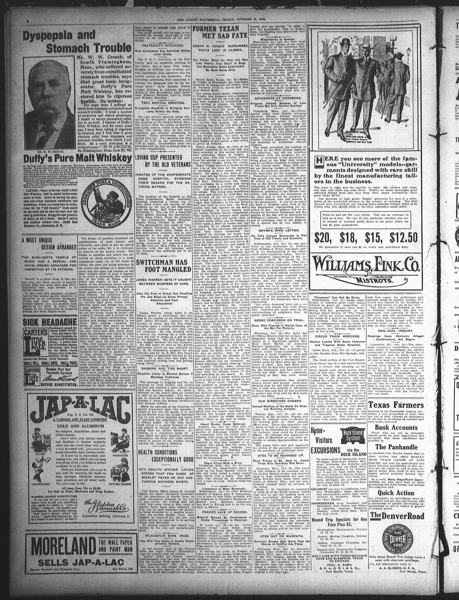The Austin Statesman (Austin, Tex.), Ed. 1 Friday, October 26, 1906
                                                
                                                    [Sequence #]: 2 of 8
                                                