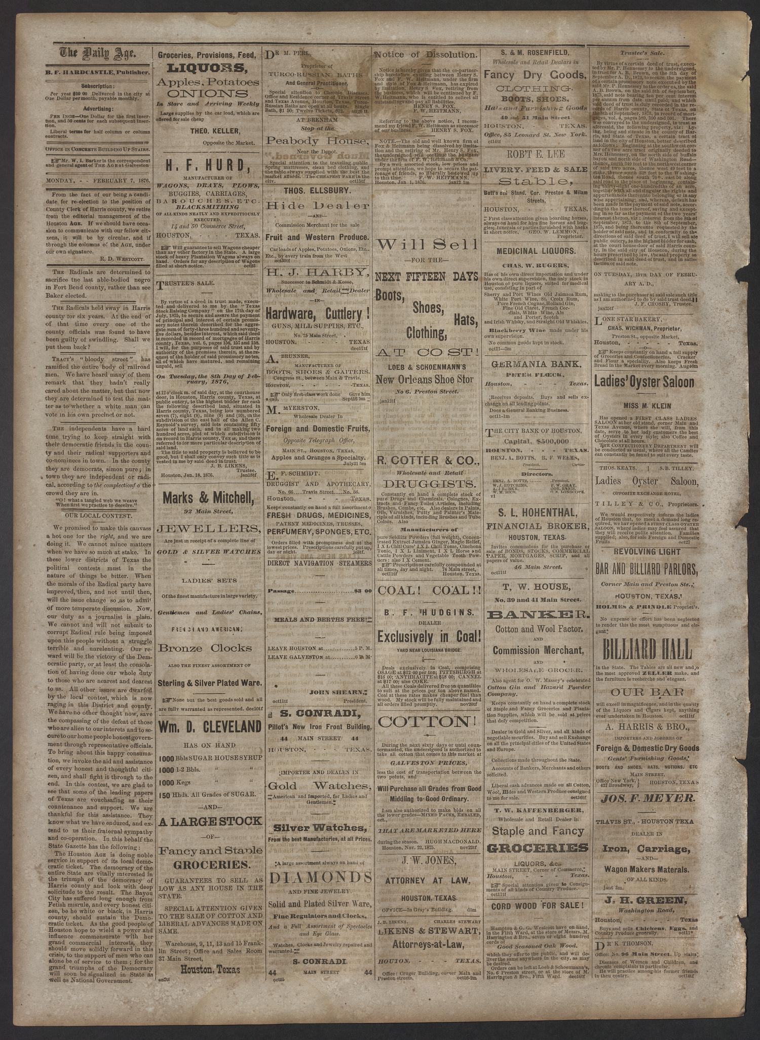 The Age. (Houston, Tex.), Vol. 5, No. 192, Ed. 1 Monday, February 7, 1876
                                                
                                                    [Sequence #]: 2 of 4
                                                