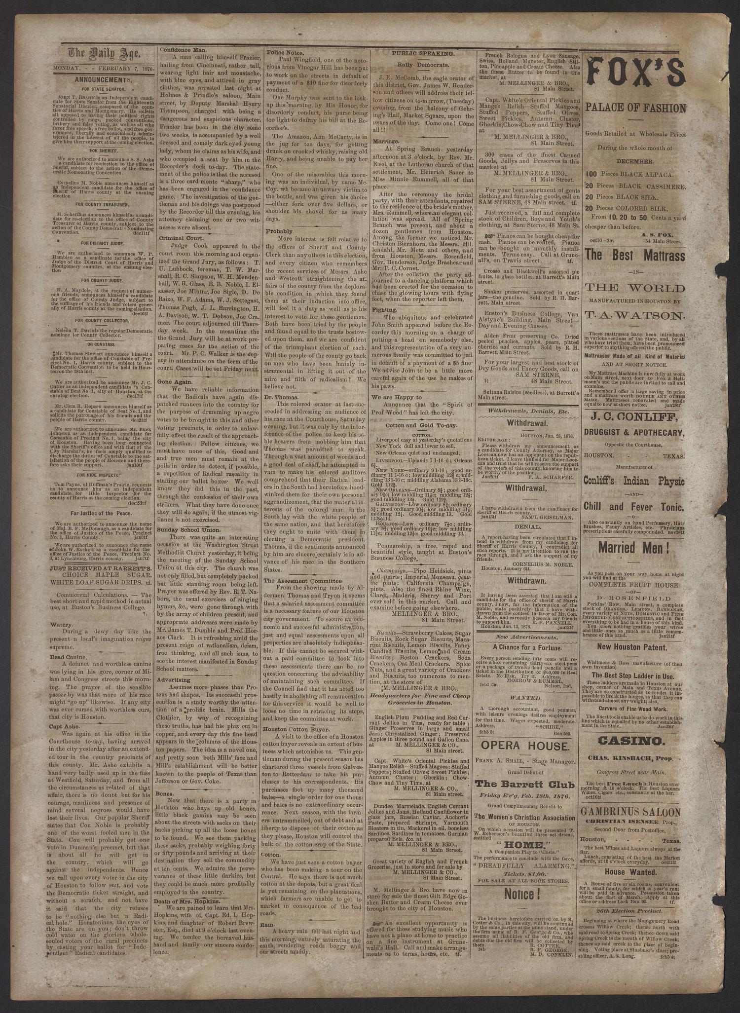 The Age. (Houston, Tex.), Vol. 5, No. 192, Ed. 1 Monday, February 7, 1876
                                                
                                                    [Sequence #]: 4 of 4
                                                