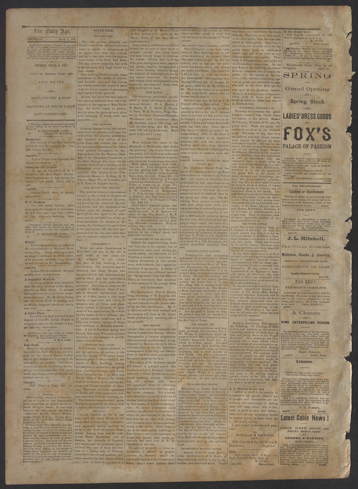 The Age. (Houston, Tex.), Vol. 5, No. 267, Ed. 1 Thursday, May 4, 1876
                                                
                                                    [Sequence #]: 4 of 4
                                                