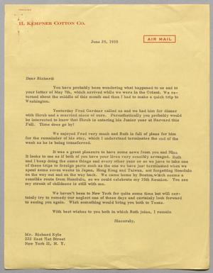 [Letter from Harris Leon Kempner to Richard Kyle, June 29, 1959]