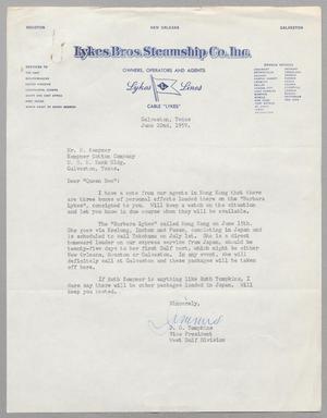 [Letter from J. G. Tompkins to Harris Leon Kempner, June 22, 1959]