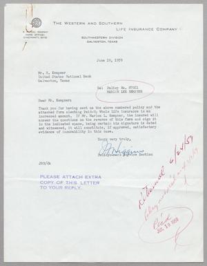 [Letter from J. F. Higgins to Harris Leon Kempner, June 19, 1959]
