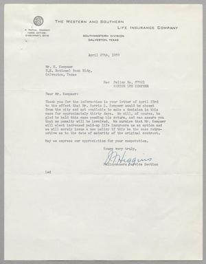 [Letter from J. F. Higgins to Harris Leon Kempner, April 27, 1959]