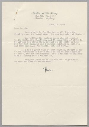 Primary view of object titled '[Letter from Barklie W. Kee Henry to Harris Leon Kempner, June 13, 1959]'.