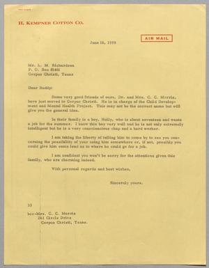 [Letter from Harris L. Kempner to L. M. Richardson, June 16, 1959]