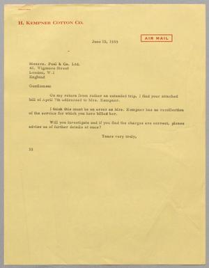 [Letter from Harris L. Kempner to Peal & Co., June 15, 1959]