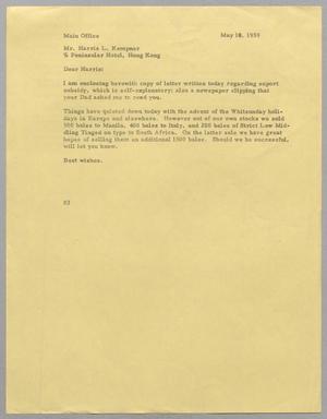 Primary view of object titled '[Letter from Fred H. Rayner to Harris Leon Kempner, May 18, 1959]'.