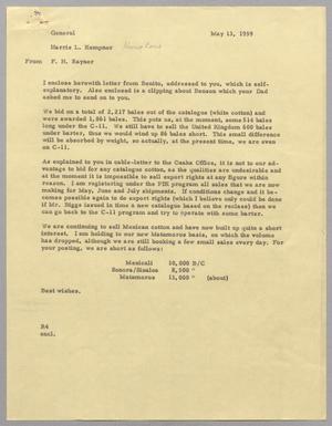 [Letter from F. H. Rayner to Harris L. Kempner, May 13, 1959]