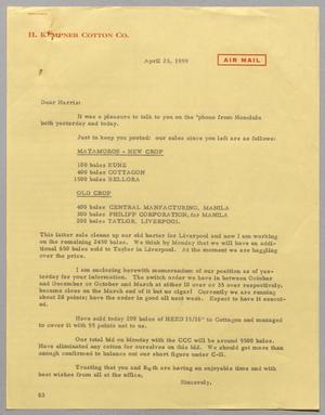 [Letter from Fred H. Rayner to Harris Leon Kempner, April 25, 1959]