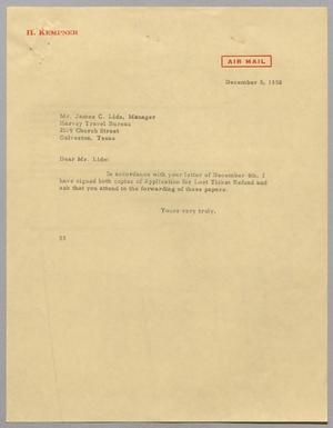 [Letter from Harris L. Kempner to James C. Lide, December 5, 1958]
