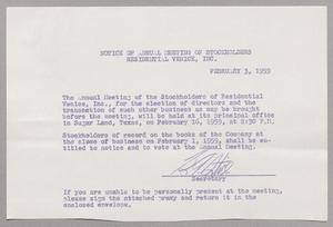 Notice of Annual Meeting of Stockholders: Residential Venice, Inc., 1959