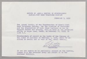 Notice of Annual Meeting of Stockholders: Harris-Fort Bend Telephone Company, 1959  [#2]