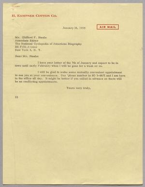 [Letter from Harris L. Kempner to Clifford F. Steele, January 10, 1959]